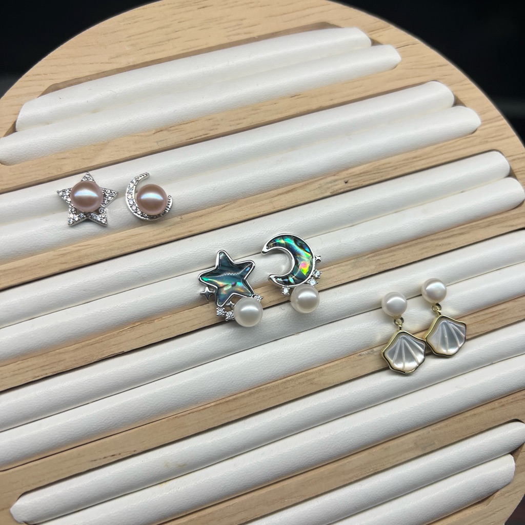 M217 Live Show Pearl And Gemstone Earrings Gem Crystal Freshwater Moon Star Set